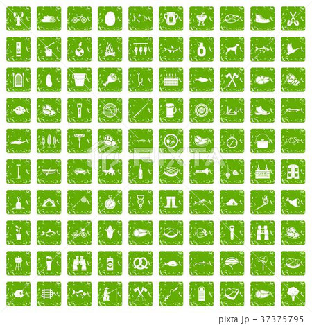 100 BBQ icons set grunge green 37375795