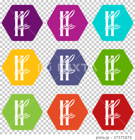 Bamboo icon set color hexahedron 37375878