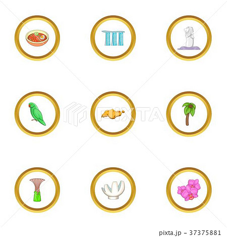 Singapore icons set, cartoon style 37375881