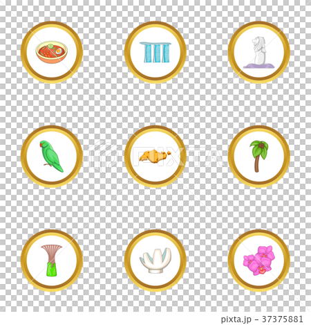 Singapore icons set, cartoon style 37375881
