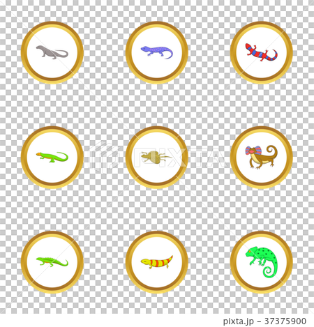 Color lizard icons set, cartoon style Color lizard icons set, cartoon style 37375900