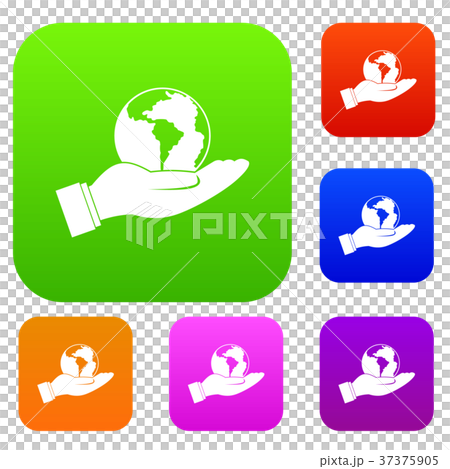World planet in man hand set color collection 37375905