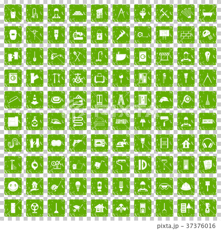 100 renovation icons set grunge green 37376016