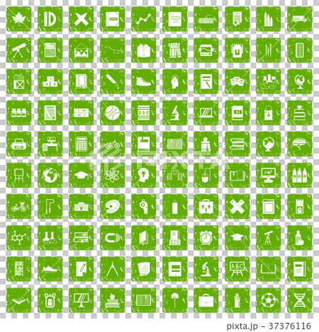 100 school icons set grunge green 37376116