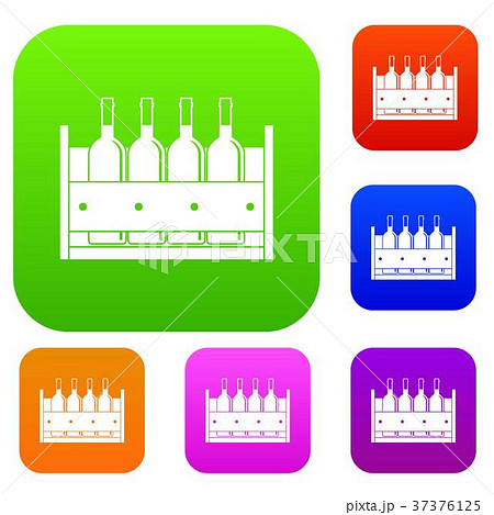 Four bottles of wine in a wooden box set color collection 37376125