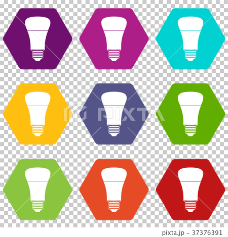 Led bulb icon set color hexahedron 37376391