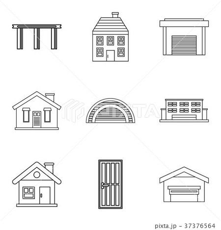 Exterior icons set, outline style 37376564