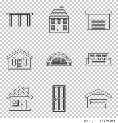 Exterior icons set, outline style 37376564