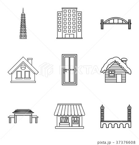 Urban edifice icons set, outline style 37376608