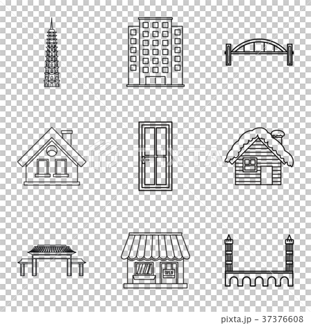 Urban edifice icons set, outline style 37376608
