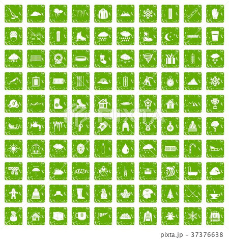 100 snow icons set grunge green 37376638