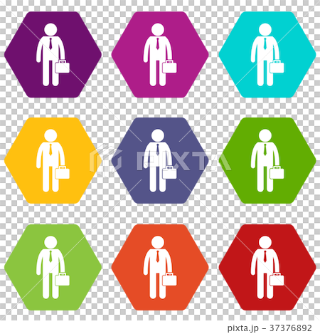 Businessman standing with his briefcase icon set color hexahedron 37376892