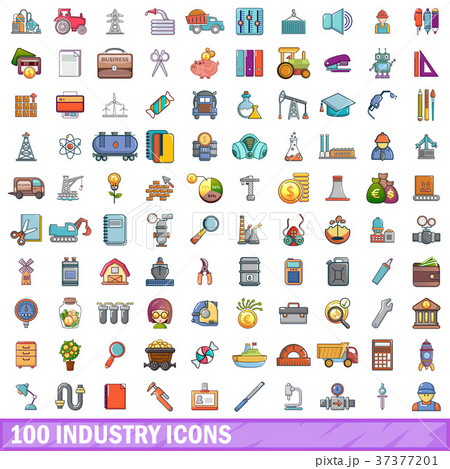 100 industry icons set, cartoon style 100 industry icons set, cartoon style 37377201
