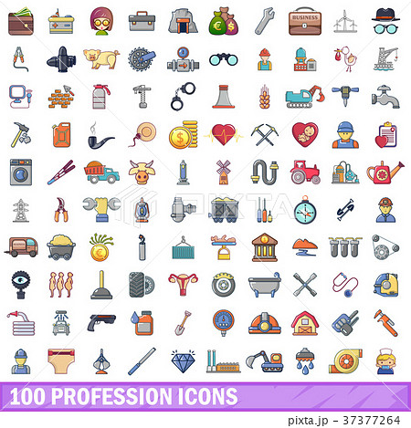 100 profession icons set, cartoon style 37377264