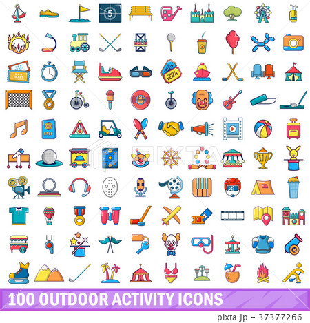 100 outdoor activity icons set, cartoon style 37377266