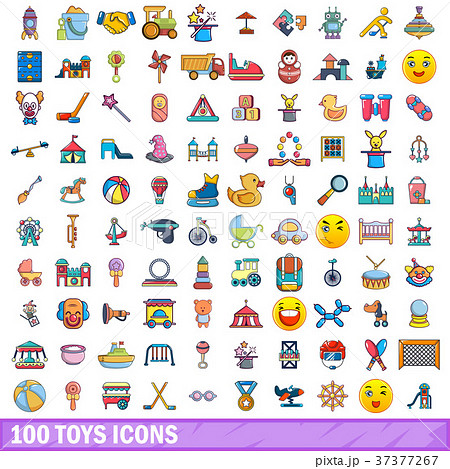 100 toys icons set, cartoon style 37377267