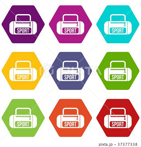 Sports bag icon set color hexahedron Sports bag icon set color hexahedron 37377338