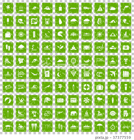 100 surfing icons set grunge green 37377559
