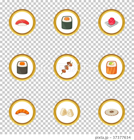 Japanese dishes icons set, cartoon style 37377634
