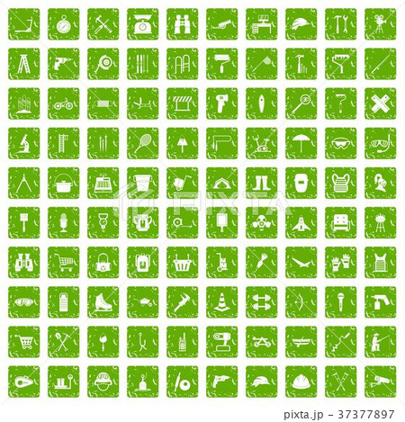 100 tackle icons set grunge green 37377897