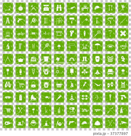 100 tackle icons set grunge green 37377897