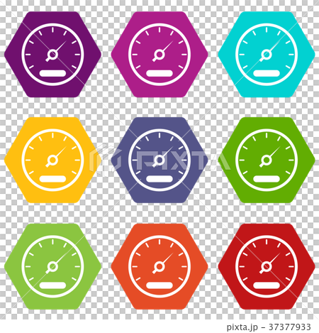 Speedometer icon set color hexahedron Speedometer icon set color hexahedron 37377933