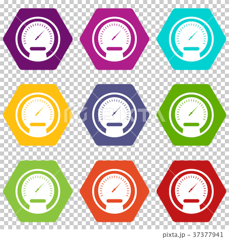 Speedometer icon set color hexahedron - Stock Illustration [37377941 ...
