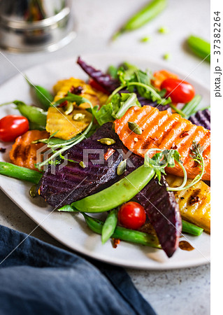 Grilled Sweet Potatoes with Snap pea and Rocket Grilled Sweet Potatoes with Snap pea and Rocket 37382264