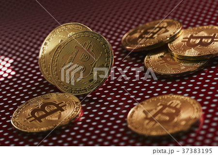 Bitcoin 金貨 仮想通貨 ゴールド 赤 アルミ パンチ 37383195
