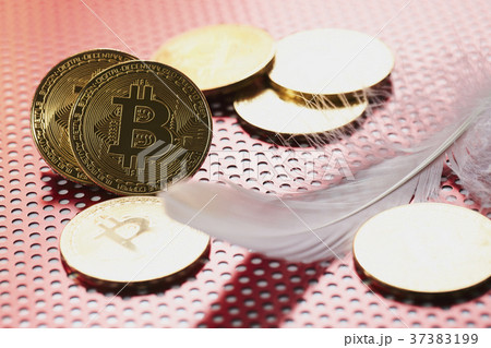 Bitcoin 金貨 仮想通貨 ゴールド 赤 アルミ パンチ 37383199