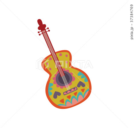 Acoustic guitar with Mexican ornament cartoon 37384769