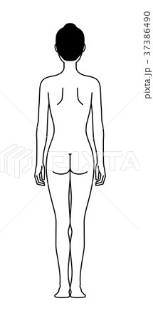後ろを向いた女性の身体（線画） 37386490