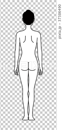 後ろを向いた女性の身体（線画） 37386490