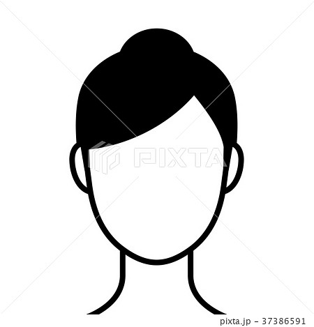 前を向いた女性の頭部 線画 のイラスト素材