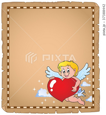 Cupid holding stylized heart parchment 2 37388442