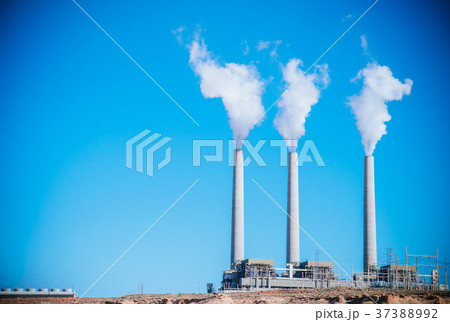 Coal power plant energy and smoke out from stack 37388992