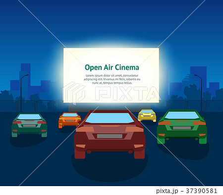 Vector Car Open Air Cinema Card Poster. Vintage Vector Car Open Air Cinema Card Poster. Vintage 37390581