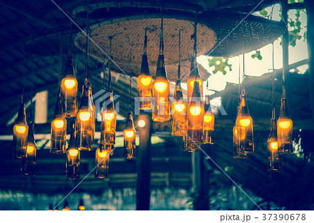 Close up vintage lamp in dark tone. 37390678