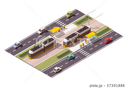 Vector isometric tram station Vector isometric tram station 37391886