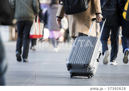 キャリーバッグをひく後ろ姿 37392628