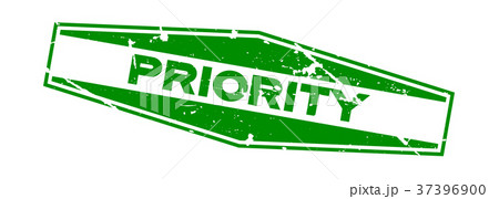 Grunge green priority wording hexagon rubber stamp 37396900