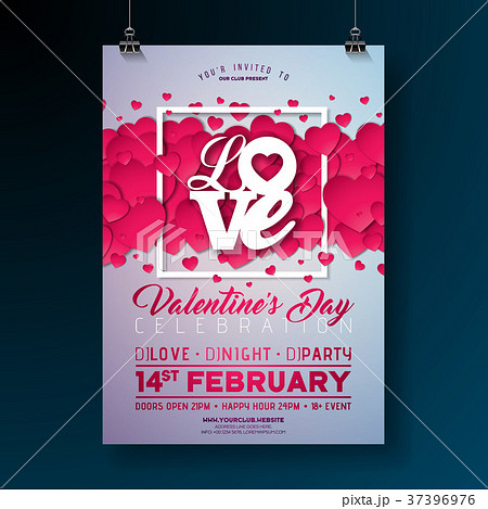 Vector Valentines Day Party Flyer Design With Loveのイラスト素材