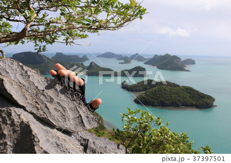 Rock Climbing,Hands with gloves on the mountain Rock Climbing,Hands with gloves on the mountain 37397501