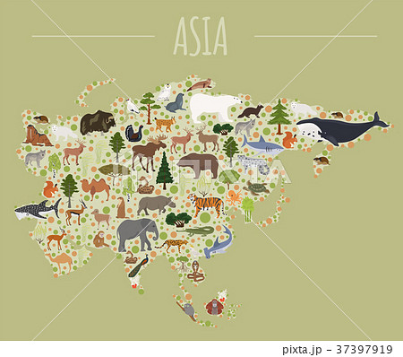 Flat Asian flora and fauna map constructor Flat Asian flora and fauna map constructor 37397919