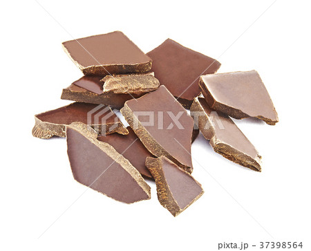 Broken chocolate pieces on white background. Broken chocolate pieces on white background. 37398564