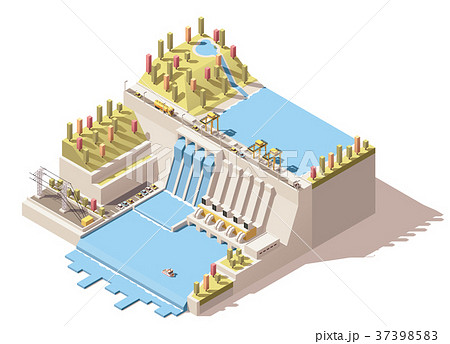 Vector isometric hydro power plant infographic 37398583