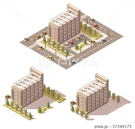 Vector isometric low poly hotel 37399175