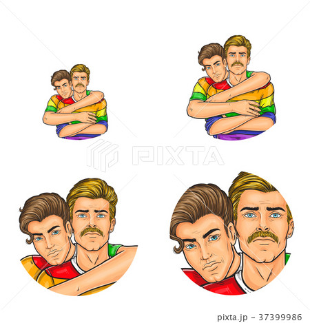 Vector pop art social network user avatars of gay Vector pop art social network user avatars of gay 37399986