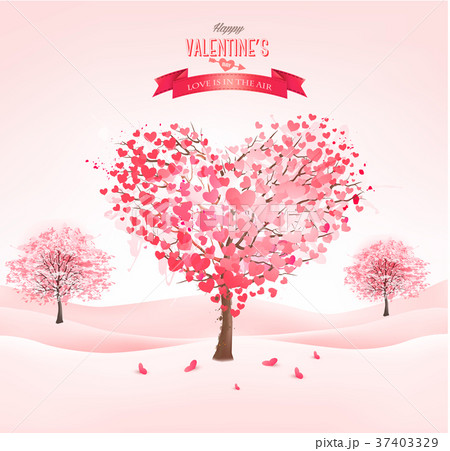 Valentine's day landscape with heart shaped trees. 37403329