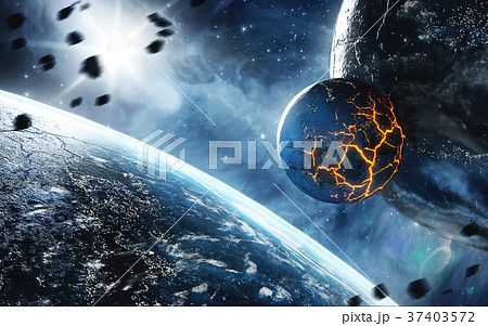 Abstract planet with huge cracks with lava in 37403572